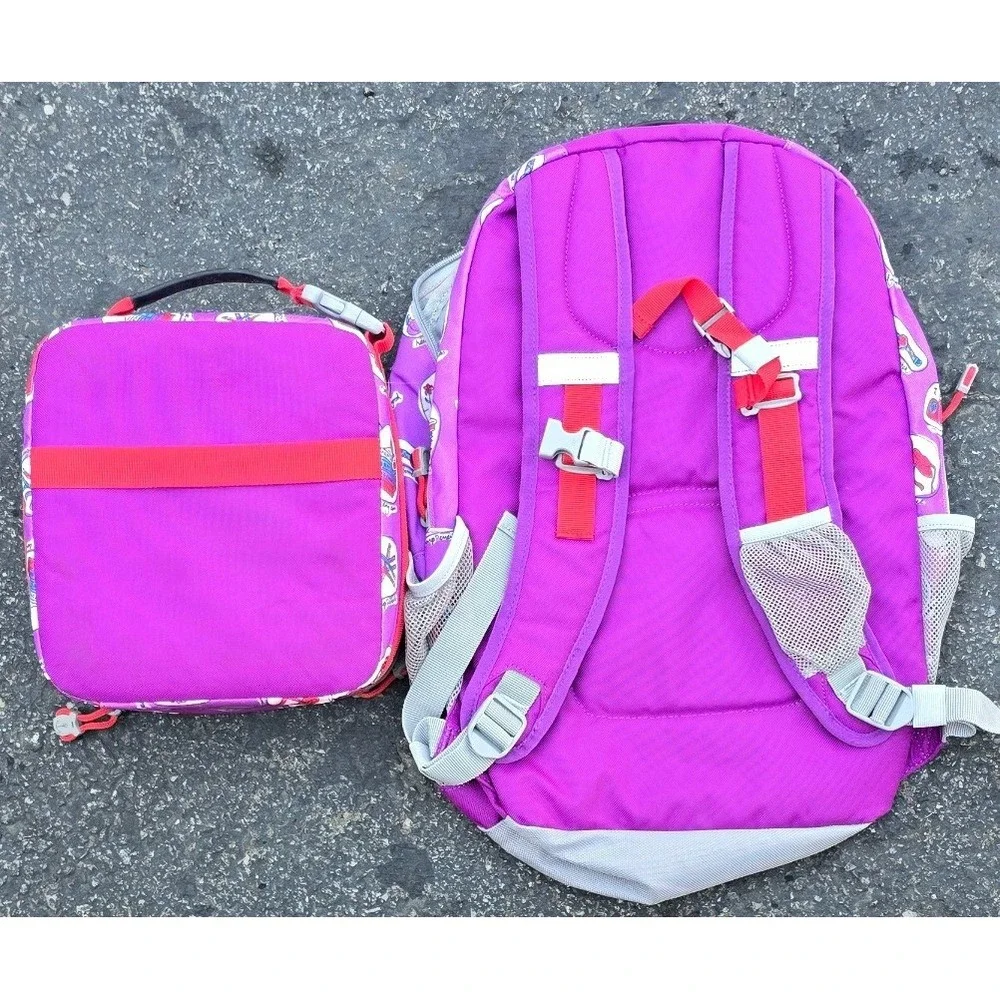 Lands End Kids Backpack & Lunch Box Set Purple School Novelty Print Vintage NOS